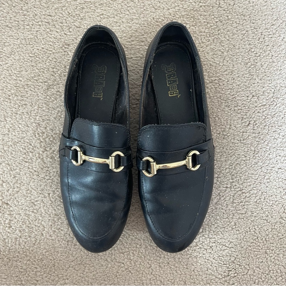 Payless Black Loafers with Gold Accent